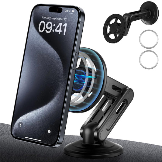 All-Metal MagSafe Dashboard Car Phone Mount — 20 Magnets, 360°, Fits iPhone 12–15
