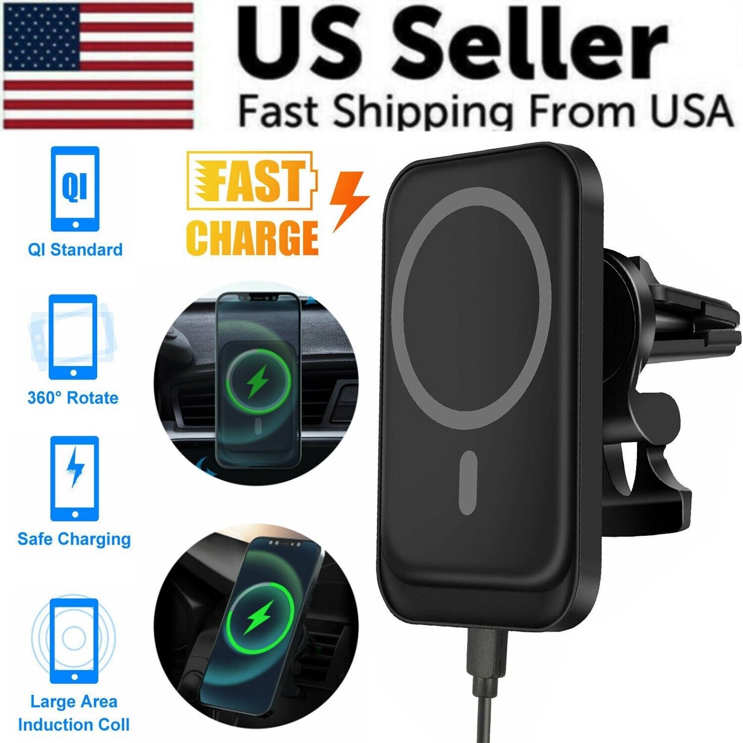 MagSafe Wireless Charger Car Mount for iPhone 12 13 14 Pro Max
